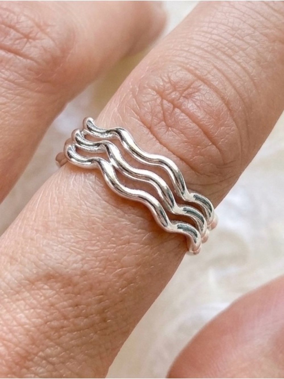 Silver Wave Stackable Toe/Adjustable Ring - Silver - Picture 3 of 5